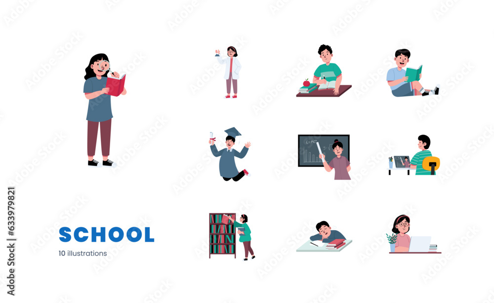 Cartoon cute Set of Education with various activity at school collage university illustration