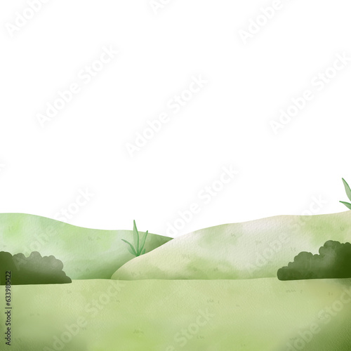 Canvas Print landscape with green grass, watercolor illustration green hill suitable for deco
