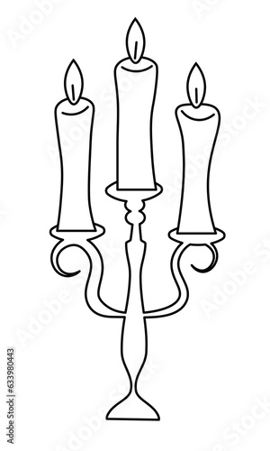 Victorian classical simple candlesticks. Black and white outlinevintage chandelier.