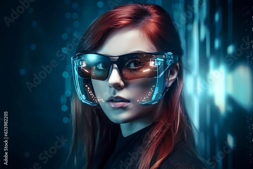 Futuristic Technology and Smart Glasses on a Trendy Woman AI Generated.