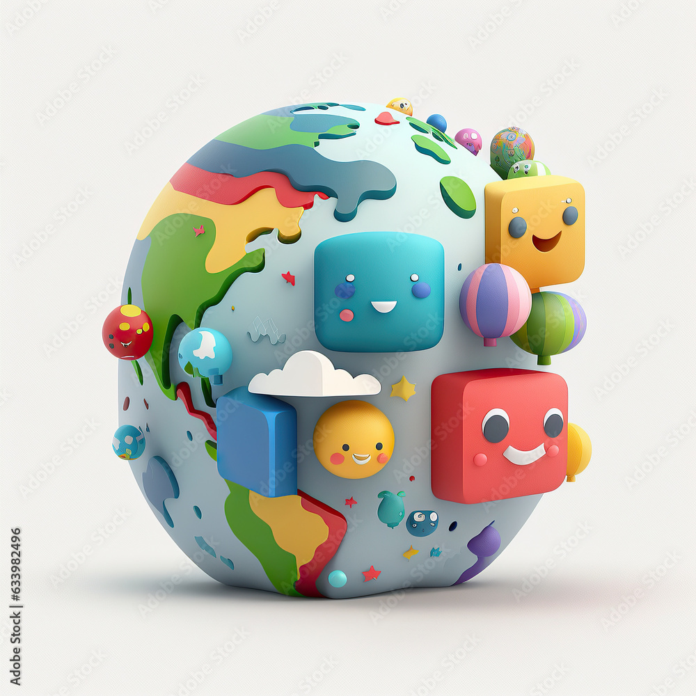 ai generated Illustration of cute 3d smiling globe isolated white ai generated Illustration of cute 3d smiling globe isolated white