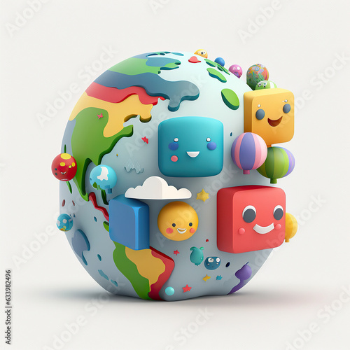 ai generated  Illustration of cute 3d smiling globe isolated white