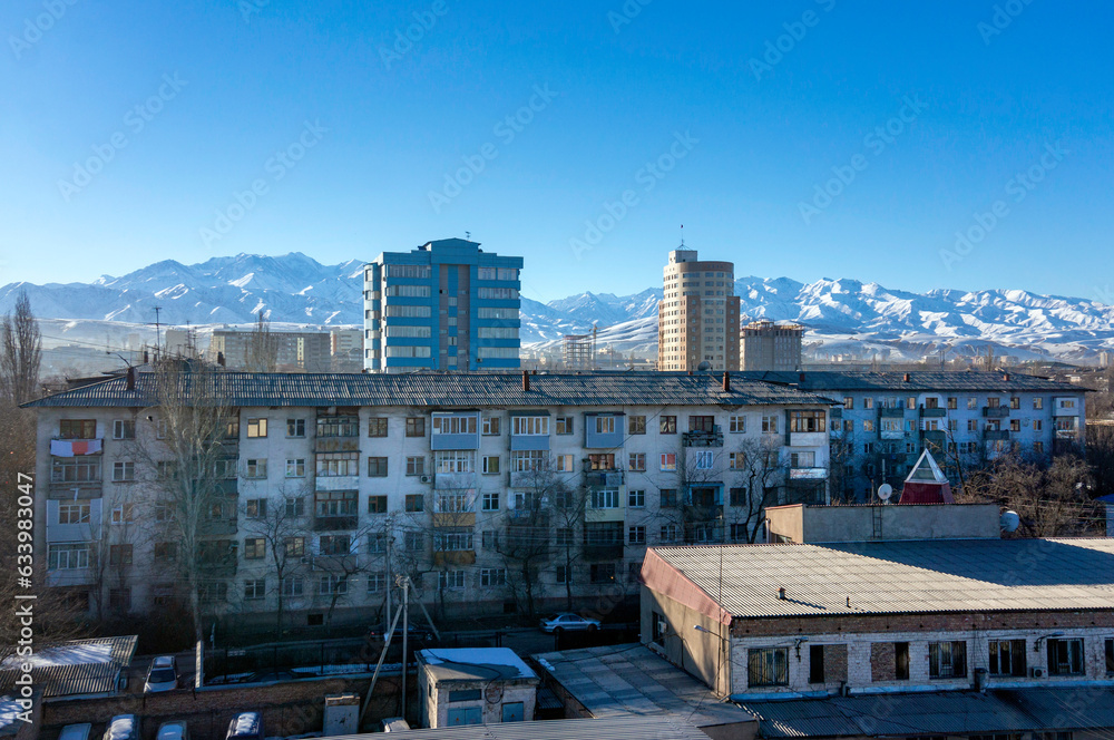 panorama of the Bishkek town in winter