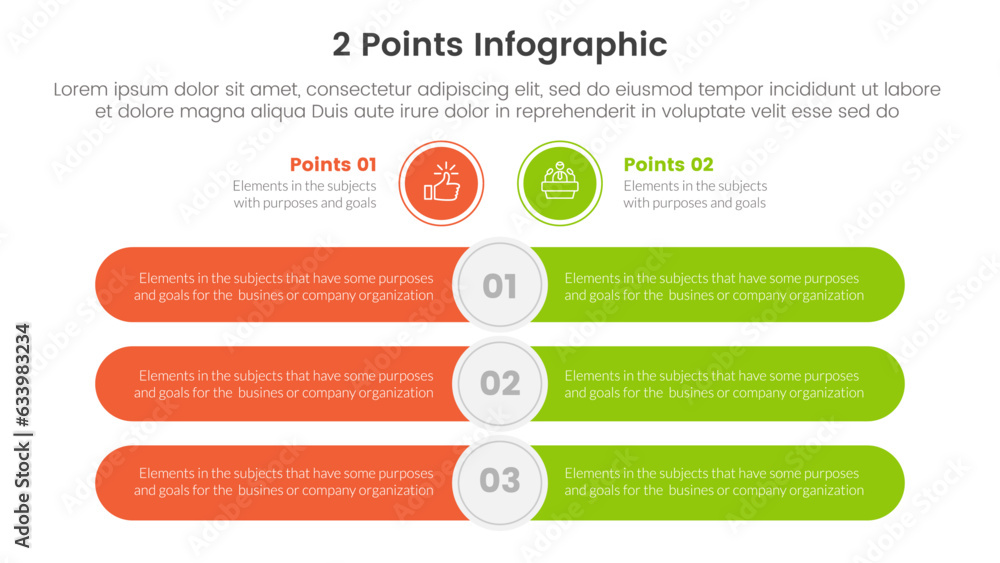 Fototapeta premium versus or compare and comparison concept for infographic template banner with round rectangle bar opposite with two point list information