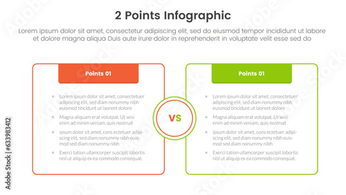 versus or compare and comparison concept for infographic template banner with box opposite outline with header with two point list information