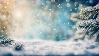 Winter christmas background with snow tree and lots of copy space