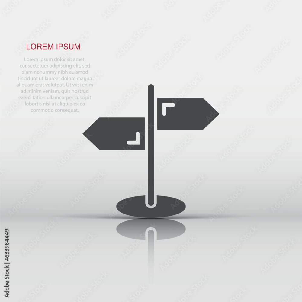 Crossroad signpost icon in flat style. Road direction vector illustration on white isolated background. Roadsign business concept. Crossroad signpost icon in flat style. Road direction vector illustration on white isolated background. Roadsign business concept.