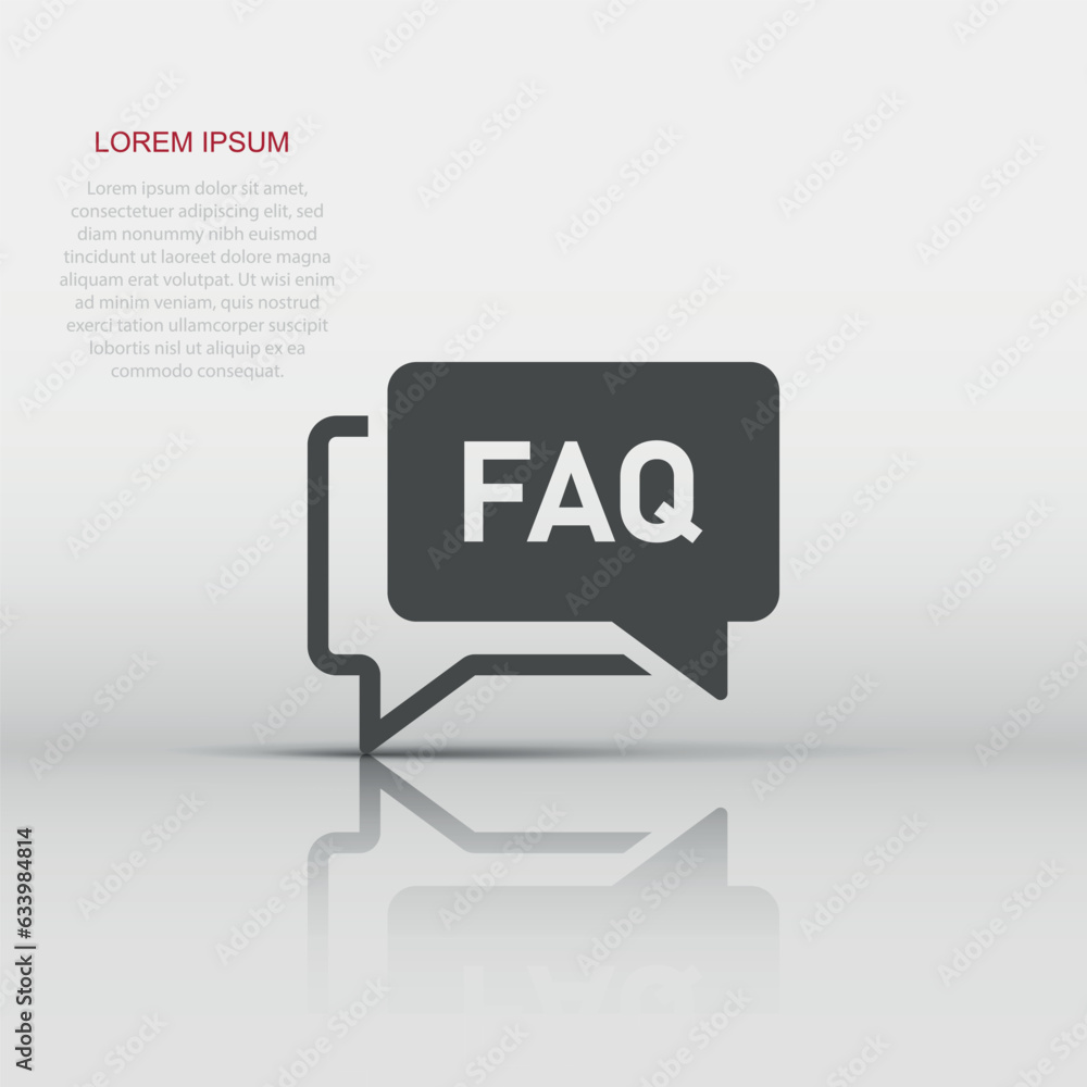 Faq speech bubble icon in flat style. Question vector illustration on white isolated background. Communication sign business concept. Faq speech bubble icon in flat style. Question vector illustration on white isolated background. Communication sign business concept.