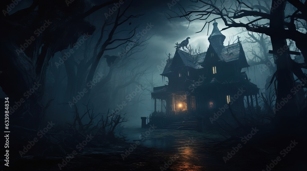 Spooky mysterious atmosphere of a haunted house. Created using Generative AI technology.