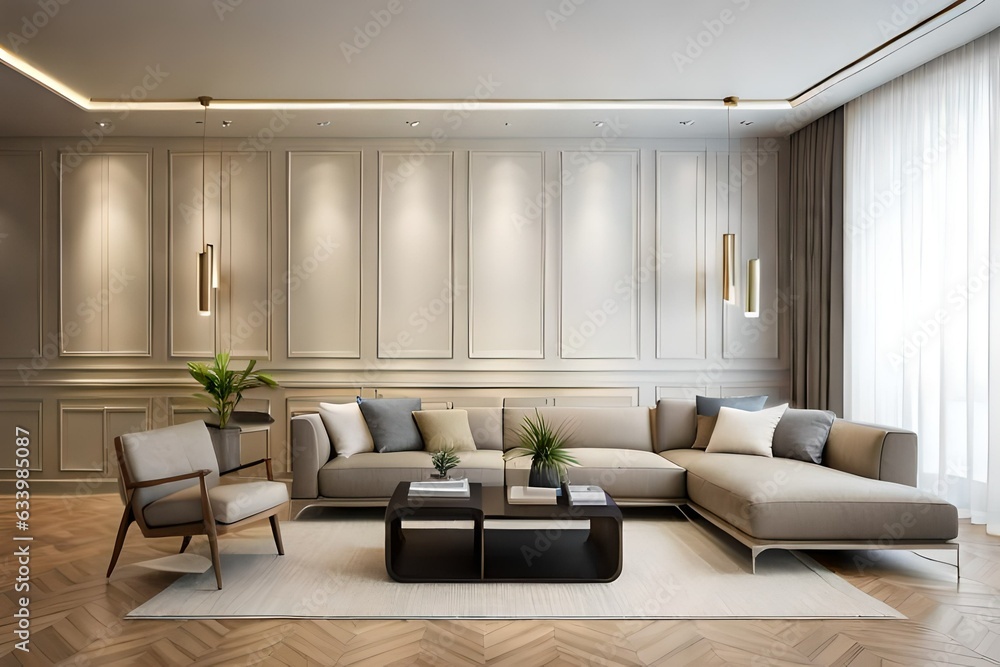 Fototapeta premium modern living room with fireplace