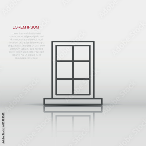 Window icon in flat style. Casement vector illustration on isolated background. House interior sign business concept.