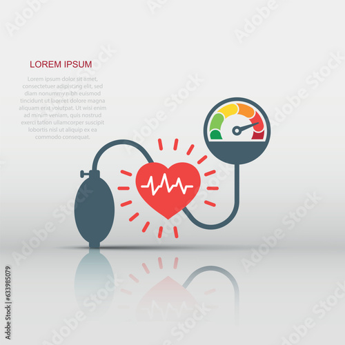 Arterial blood pressure icon in flat style. Heartbeat monitor vector illustration on isolated background. Pulse diagnosis sign business concept.