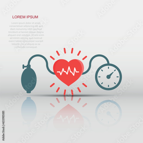 Arterial blood pressure icon in flat style. Heartbeat monitor vector illustration on isolated background. Pulse diagnosis sign business concept.