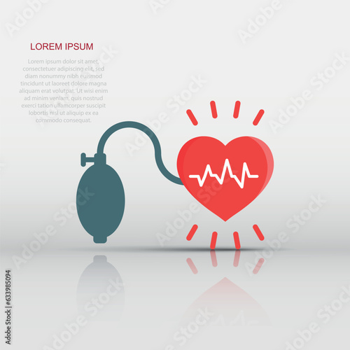 Arterial blood pressure icon in flat style. Heartbeat monitor vector illustration on isolated background. Pulse diagnosis sign business concept.