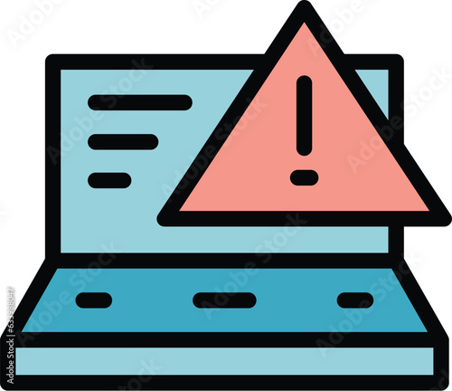 Alert laptop icon outline vector. Data secure. Safety firewall color flat