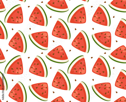 Watermelon slices with seeds, seamless pattern