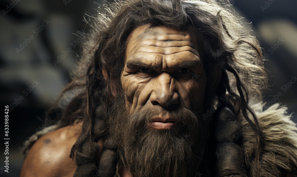 Close Up Portrait of a Neanderthal Prehistoric Caveman in a Cave: A Glimpse into the Past