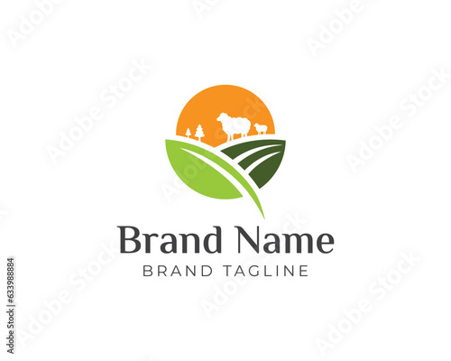 hill leaf farm logo. hill farm logo combination with leaves. agriculture logo template. farm logo template.
