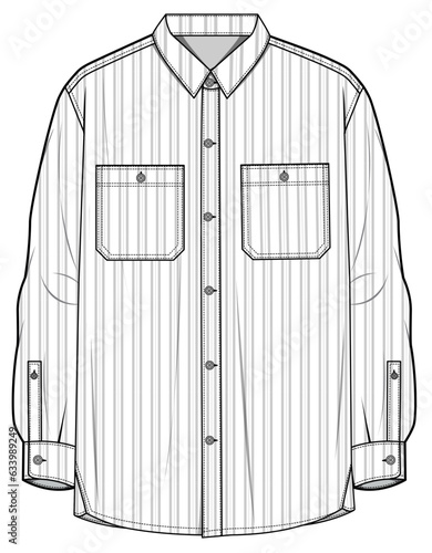 mens double pocket shirt vector flat drawing. casual fit modern style ready to wear fitted vector flat drawing. 