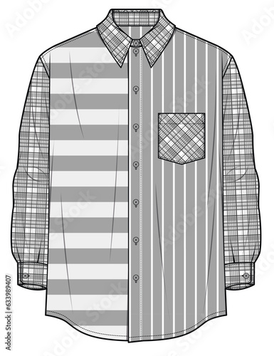 mens full sleeve dress shirt vector illustration. modern fit casual ready to wear shirt fashion illustr
ation. reworkable vector flat drawing. 