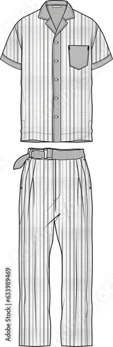Night dress combo illustration. cheeker design.  summer top with resort collar. 