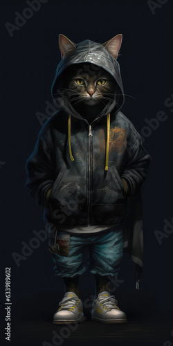 fashion hip hop cat with clothes