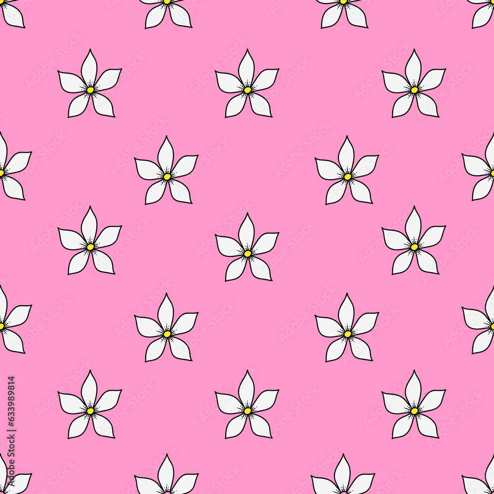 Vector Jasmine flowers seamless pattern background. Suitable for use fabric design, textile, wrapping paper, wallpaper, etc.