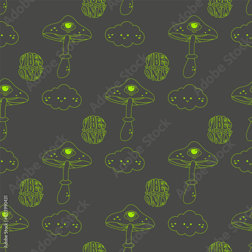 Groovy linear mushroom patter seamless. Vector illustration
