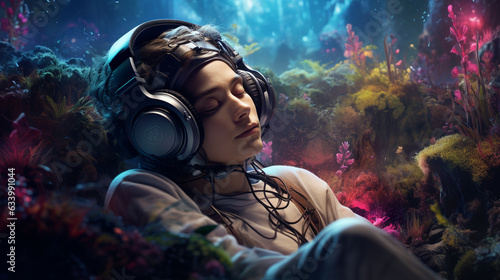 The gamer wearing gaming headphones, immersed in the captivating soundscapes  © Maksym