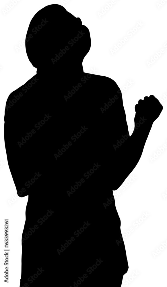 Digital png silhouette image of man celebrating on transparent background