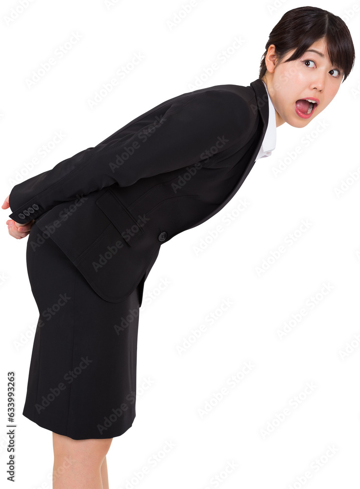 Digital png photo of scared asian businesswoman on transparent background Digital png photo of scared asian businesswoman on transparent background