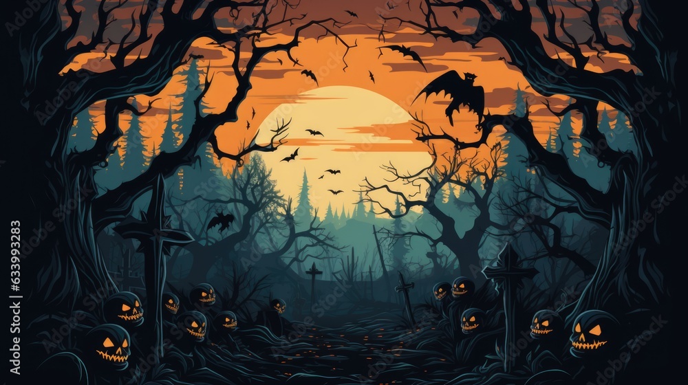 Halloween spooky night greeting card.