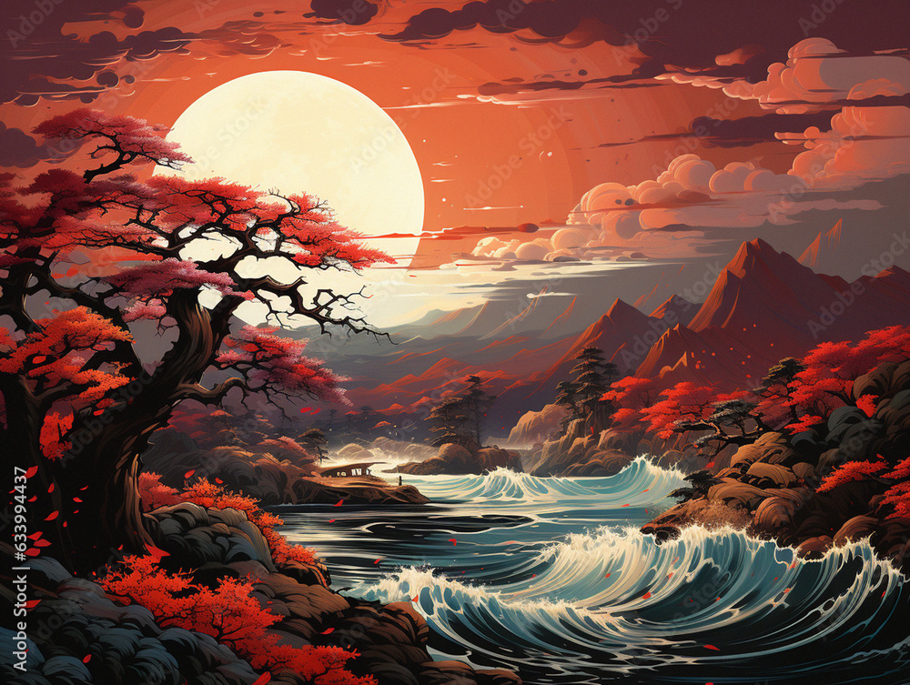 Ukiyo-e Inspired Ocean and River Landscapes
