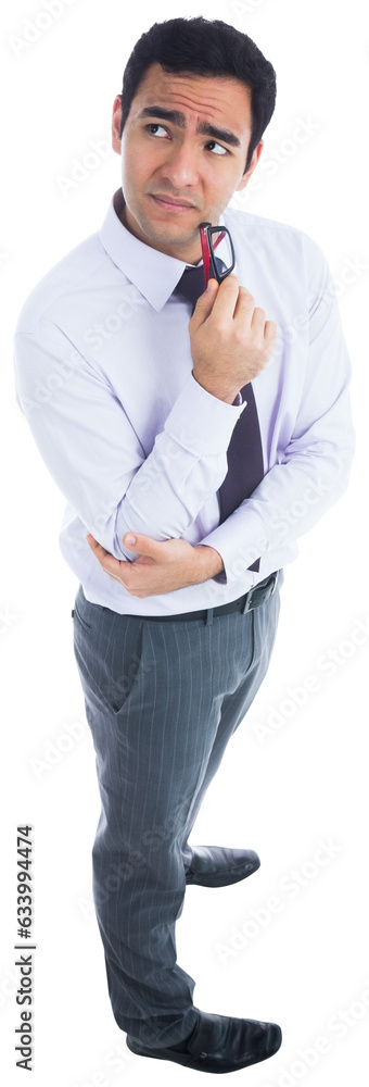 Digital png photo of thoughtful biracial businessman on transparent background Digital png photo of thoughtful biracial businessman on transparent background