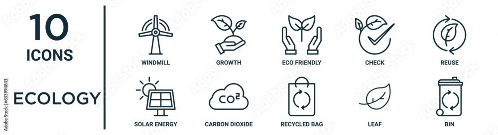 ecology outline icon set such as thin line windmill, eco friendly ...