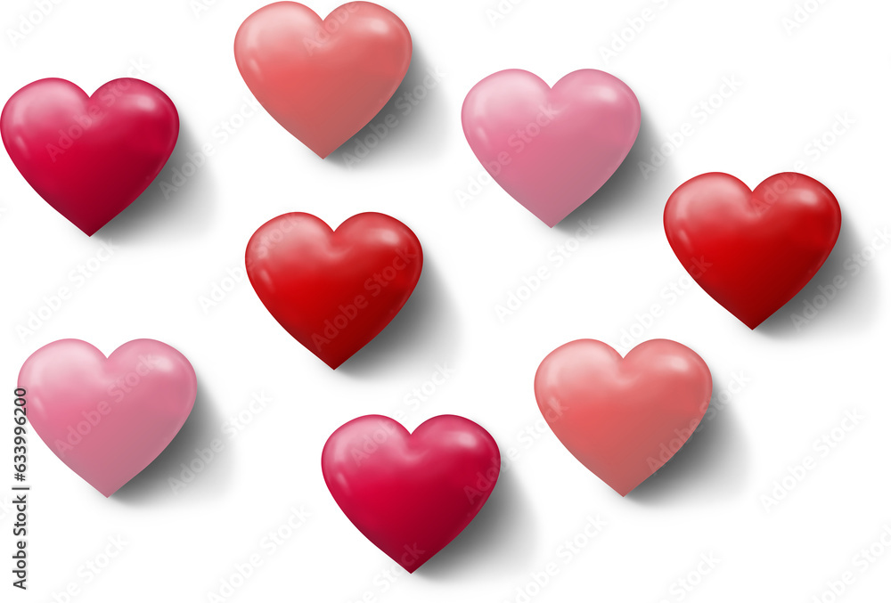 Digital png illustration of red and pink hearts on transparent background