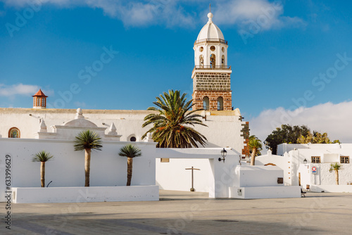 Teguise, Lanzarote, Spain - April 04, 2023. Old architecture of Teguise city. Church Iglesia de Nuestra Senora de Guadalupe in Lansarote island photo