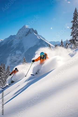 Skiing in the Alps, lots of snow.