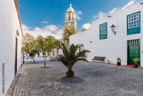 Teguise, Lanzarote, Spain - April 04, 2023. Old architecture of Teguise city. Church Iglesia de Nuestra Senora de Guadalupe in Lansarote island photo