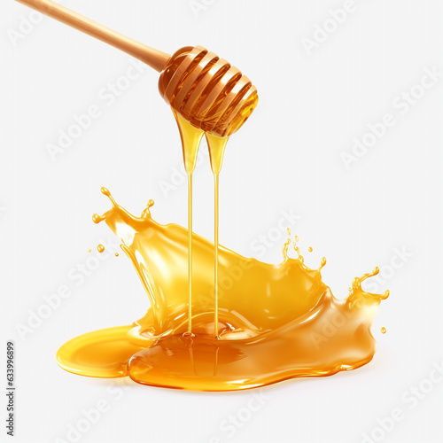 Honey dripping from dipper isolated on transparent With generate Ai