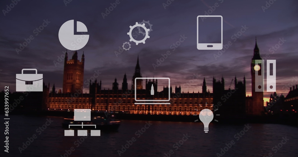 Obraz premium Image of business icons over london cityscape
