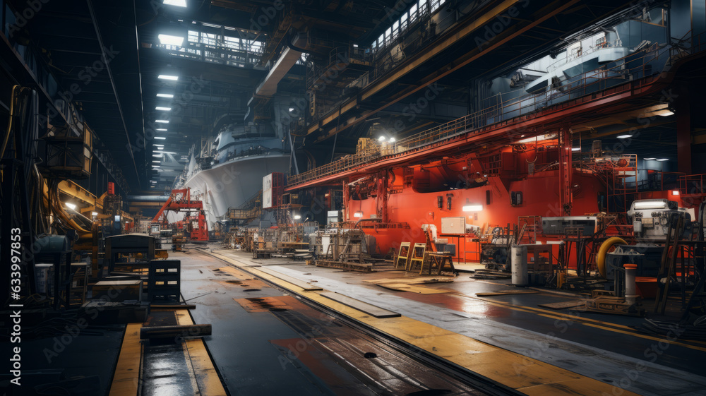 photograph of Assembly shop, shipyard for the assembly of cruise liners. photograph of Assembly shop, shipyard for the assembly of cruise liners.