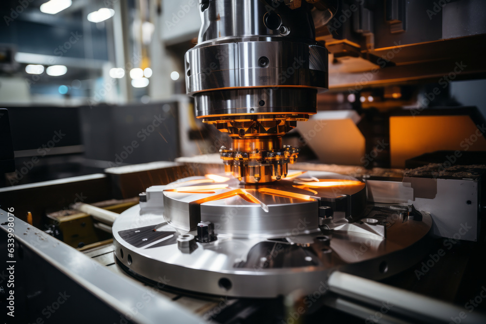 photograph of CNC machine photo. A close - up of a milling process.