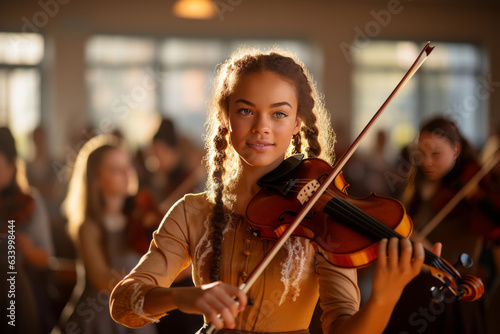 The graceful beauty of a violin class, where students passionately practice their skills.