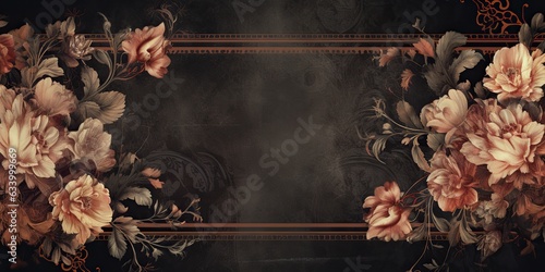 AI Generated. AI Generative. Vintage retro antique floral flowers pland frame in baroque style mock up background. Graphic Art photo