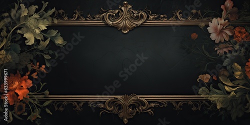 AI Generated. AI Generative. Vintage retro antique floral flowers pland frame in baroque style mock up background. Can be used for old cafe interior