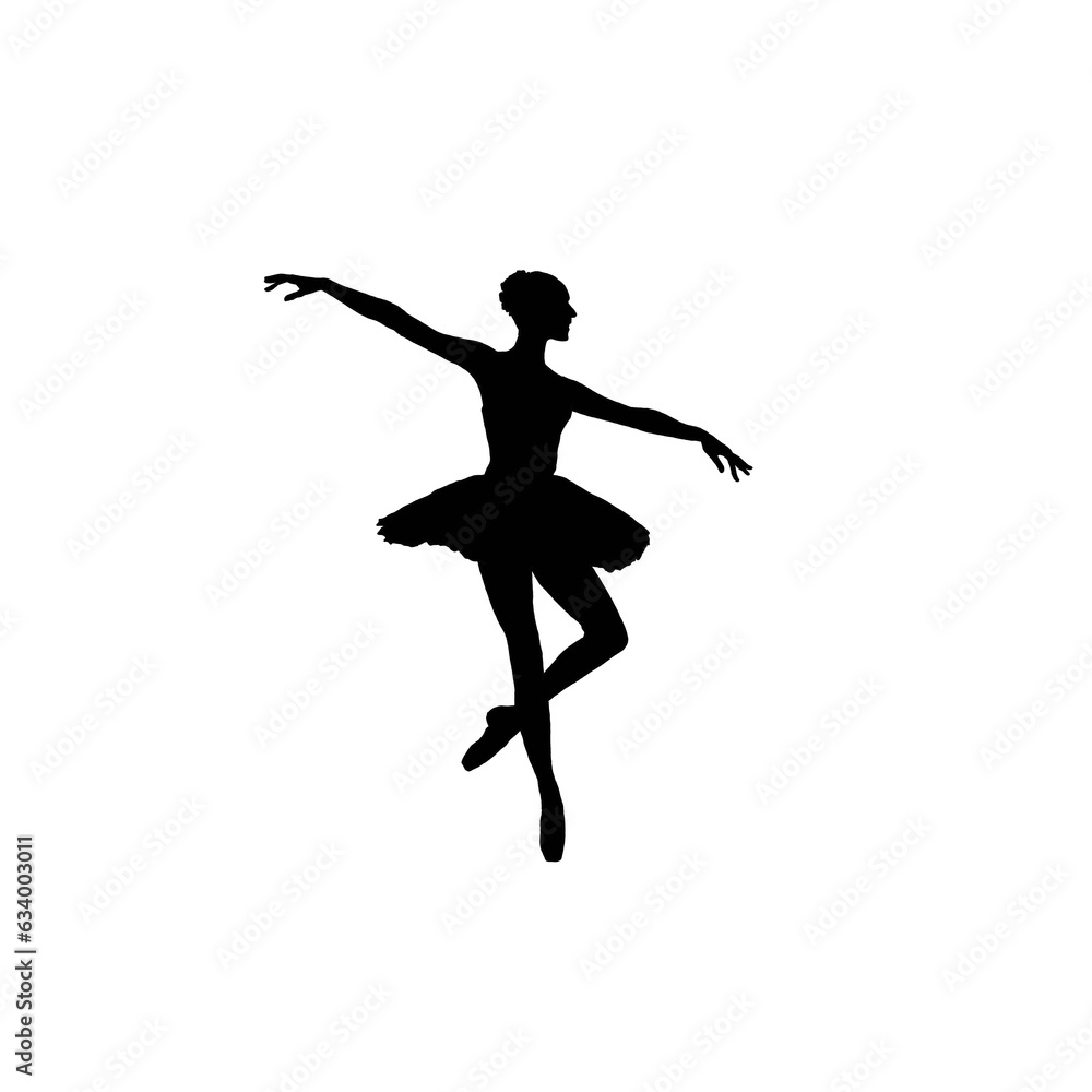 Ballerina. Ballerina dancer in action. Ballerina dancer silhouette. Black and white ballerina dancer illustration.