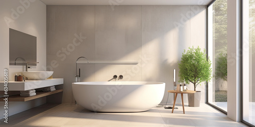 A modern bathroom with minimal decorations and a clean and airy look with natural lighting