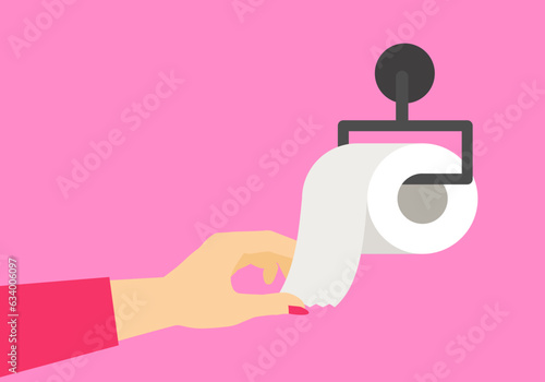 woman hand holding toilet paper vector illusration
