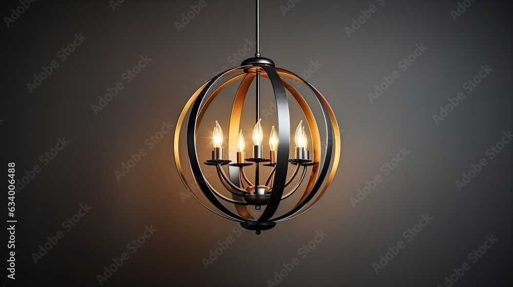 Design home ceiling lamp metal sphere candelier isolated on white background